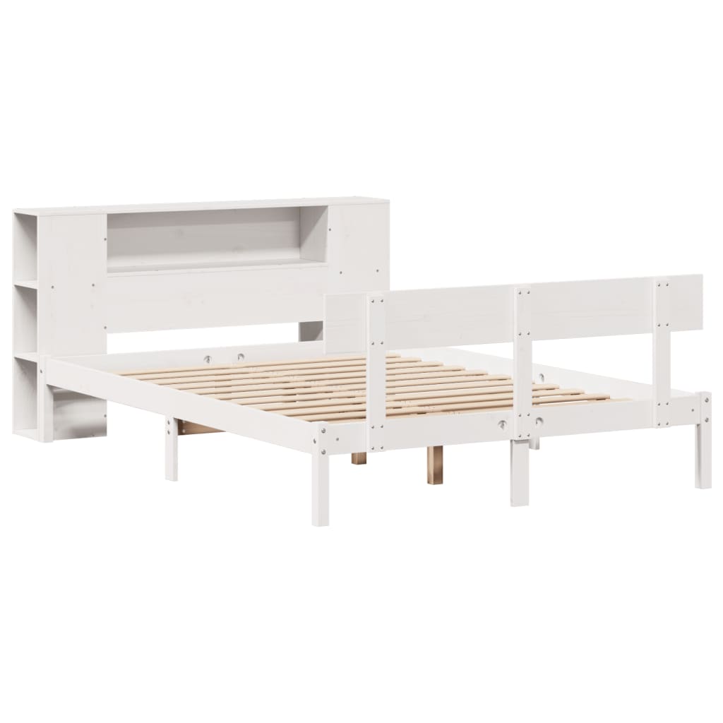 Seng Med Bokhylle Uten Madrass Hvit 120X200 Cm Heltre Furu