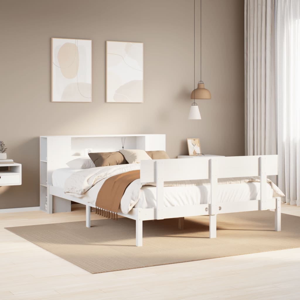 Seng Med Bokhylle Uten Madrass Hvit 120X200 Cm Heltre Furu