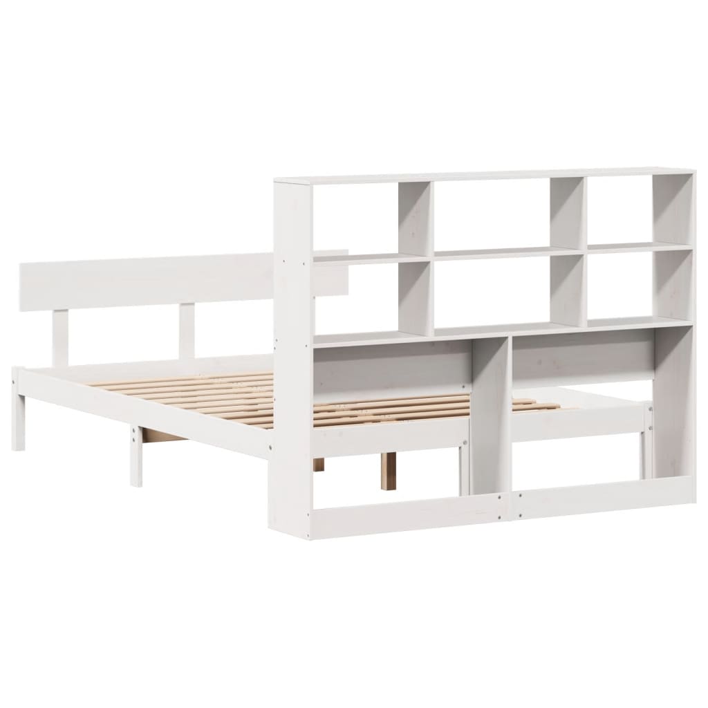 Seng Med Bokhylle Uten Madrass Hvit 160X200 Cm Heltre Furu