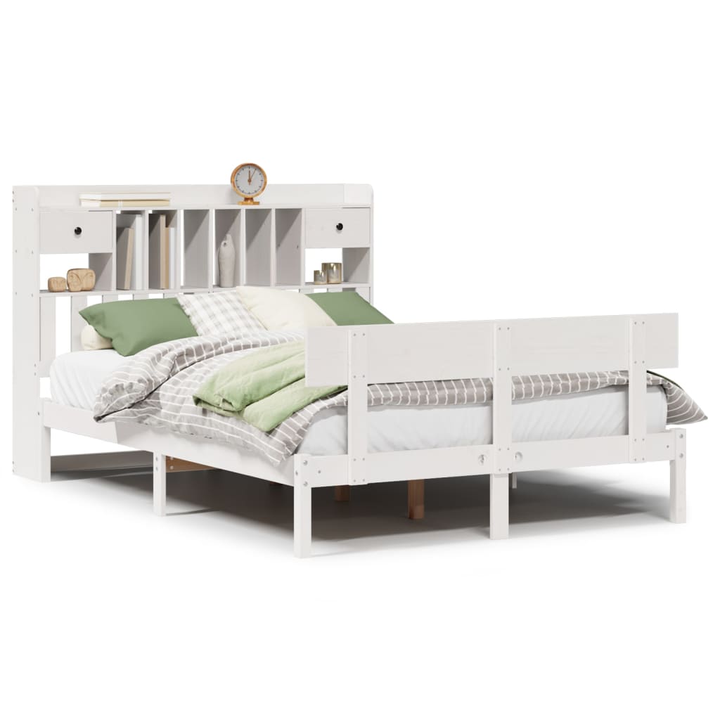 Seng Med Bokhylle Uten Madrass Hvit 160X200 Cm Heltre Furu