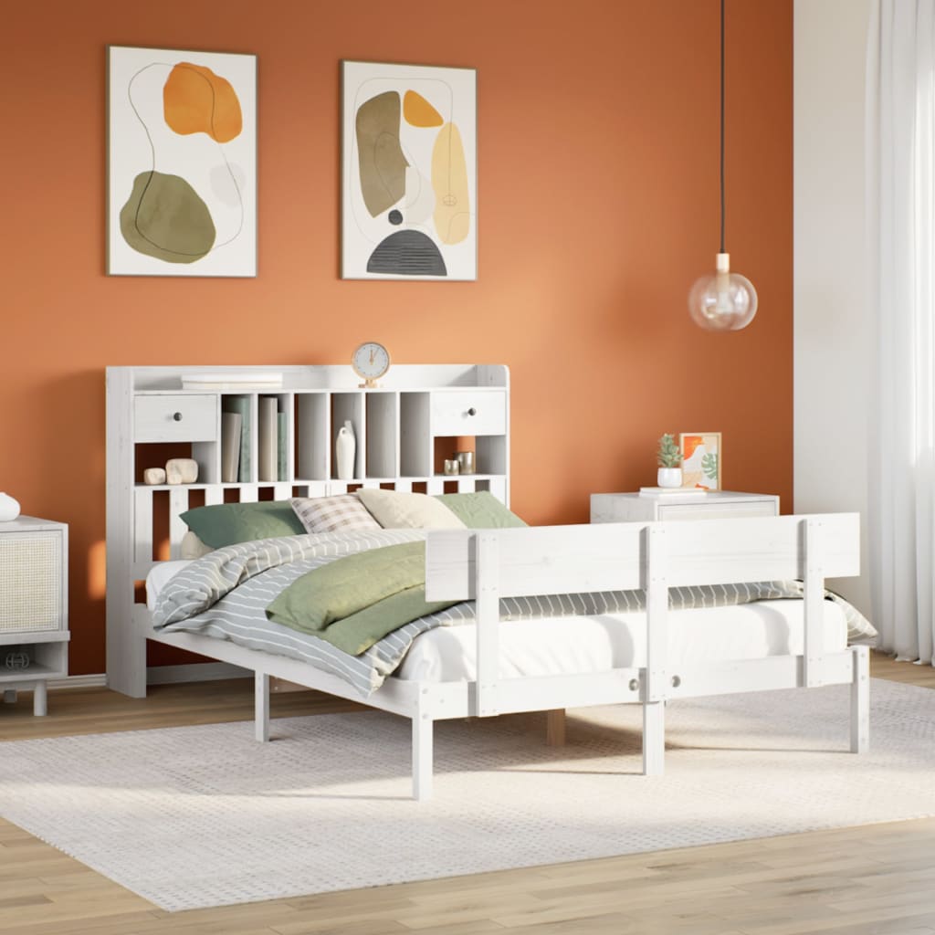 Seng Med Bokhylle Uten Madrass Hvit 160X200 Cm Heltre Furu