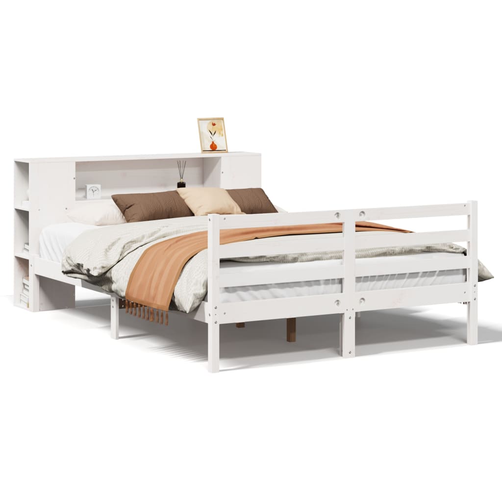 Seng Med Bokhylle Uten Madrass Hvit 120X190 Cm Heltre Furu