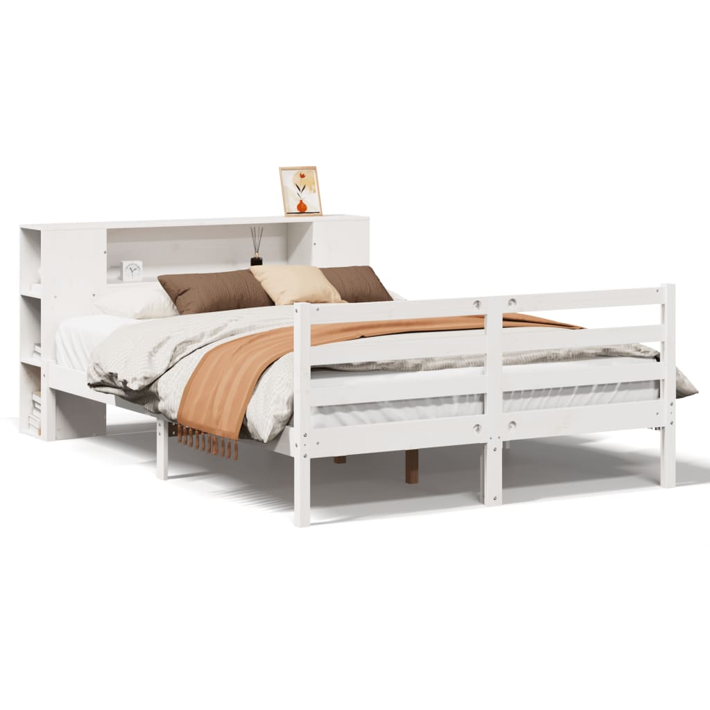 Seng Med Bokhylle Uten Madrass Hvit 120X200 Cm Heltre Furu