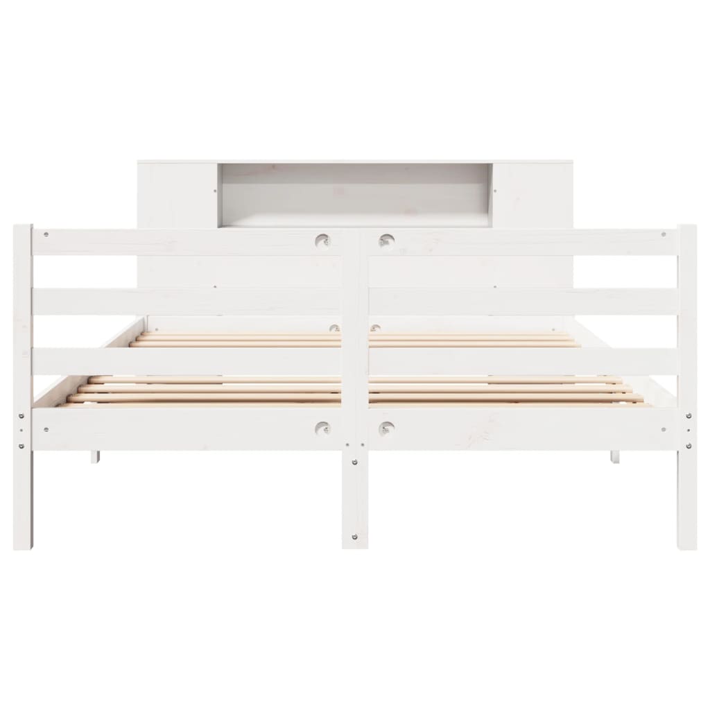 Seng Med Bokhylle Uten Madrass Hvit 120X200 Cm Heltre Furu