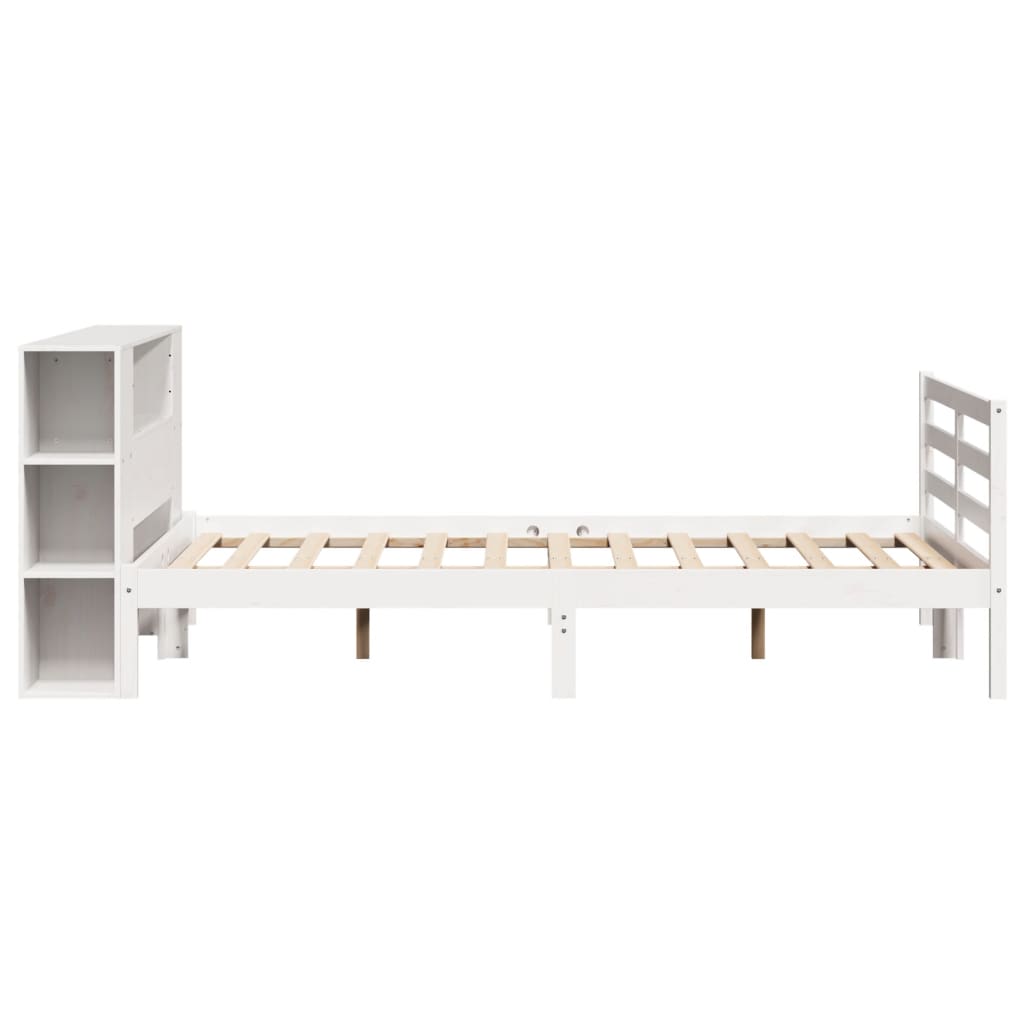 Seng Med Bokhylle Uten Madrass Hvit 120X200 Cm Heltre Furu
