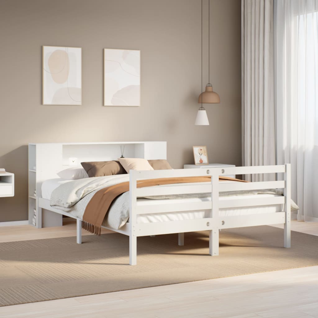 Seng Med Bokhylle Uten Madrass Hvit 120X200 Cm Heltre Furu