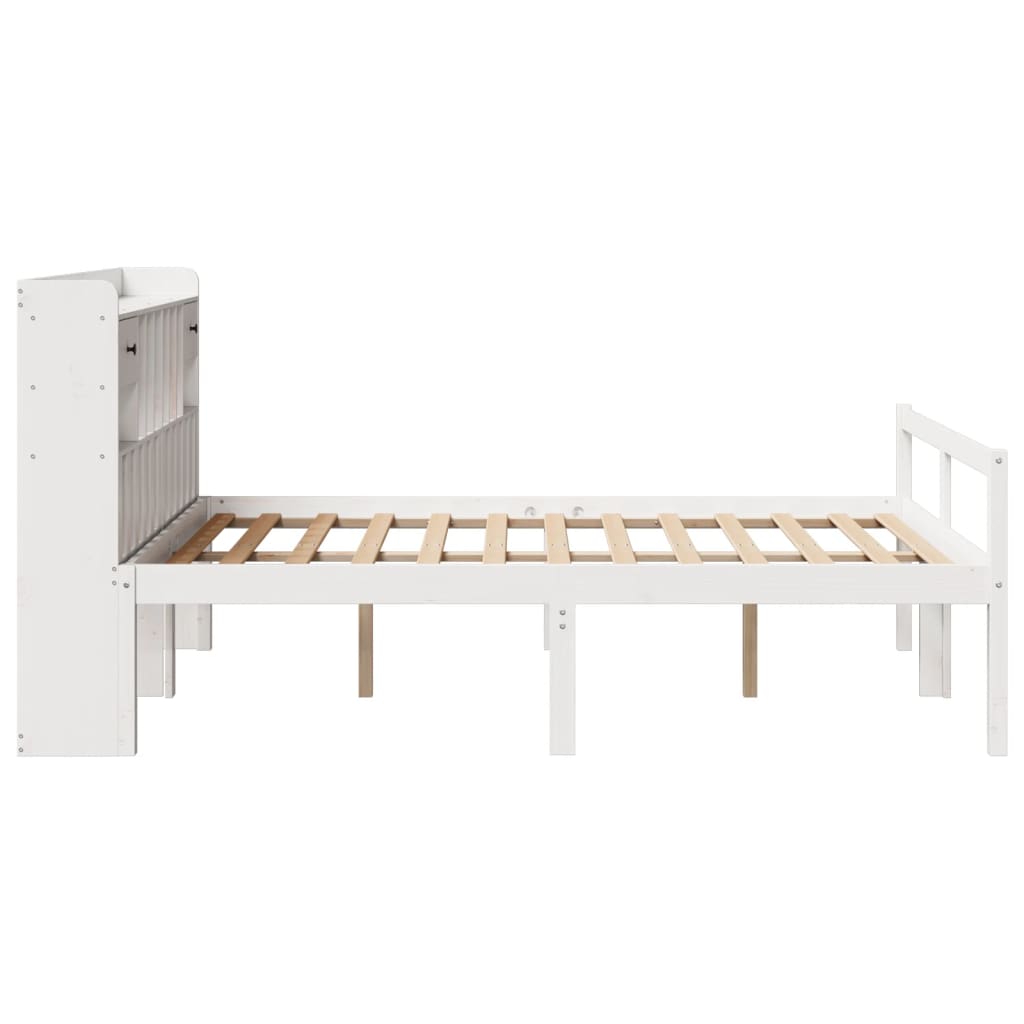 Seng Med Bokhylle Uten Madrass Hvit 140X200 Cm Heltre Furu