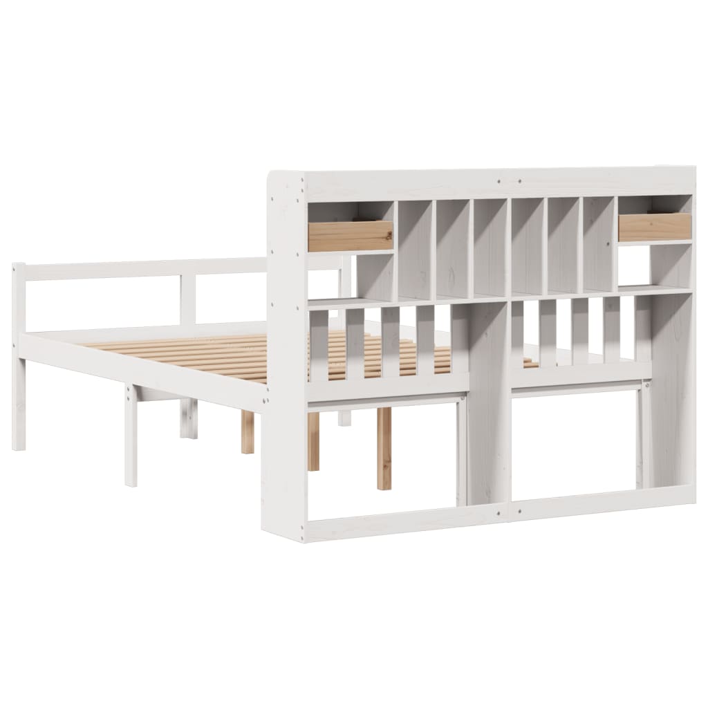 Seng Med Bokhylle Uten Madrass Hvit 140X200 Cm Heltre Furu