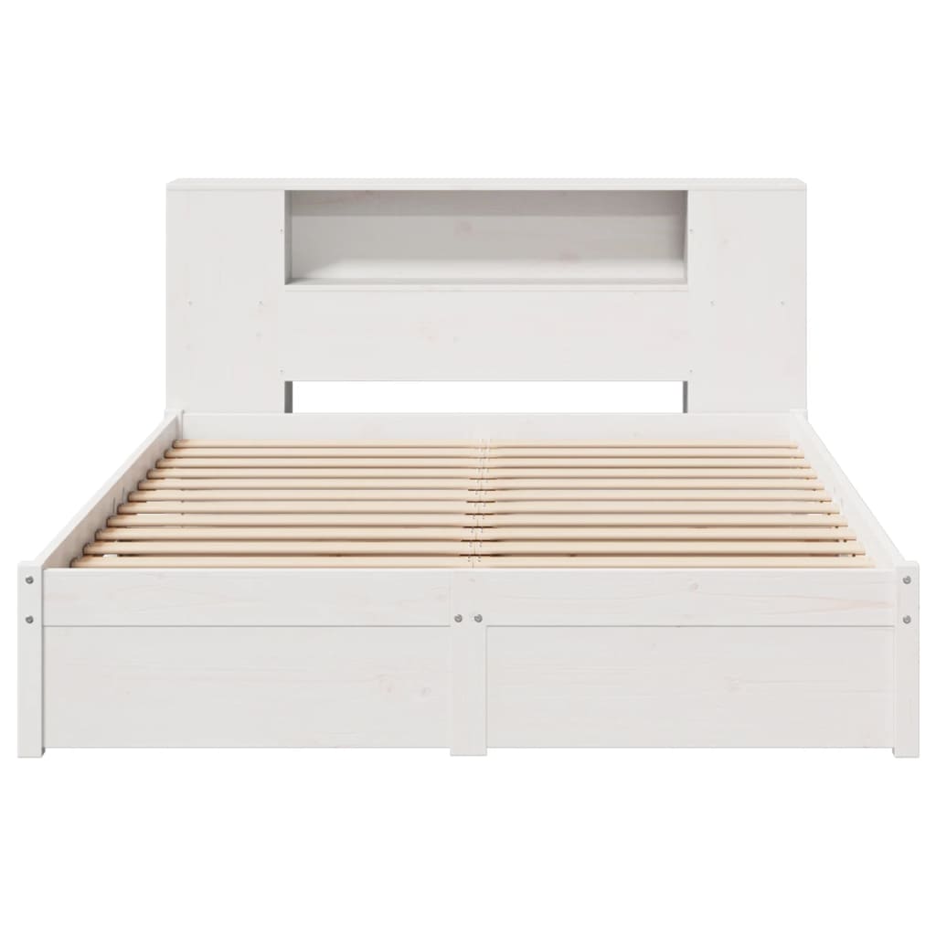 Seng Med Bokhylle Uten Madrass Hvit 120X200 Cm Heltre Furu