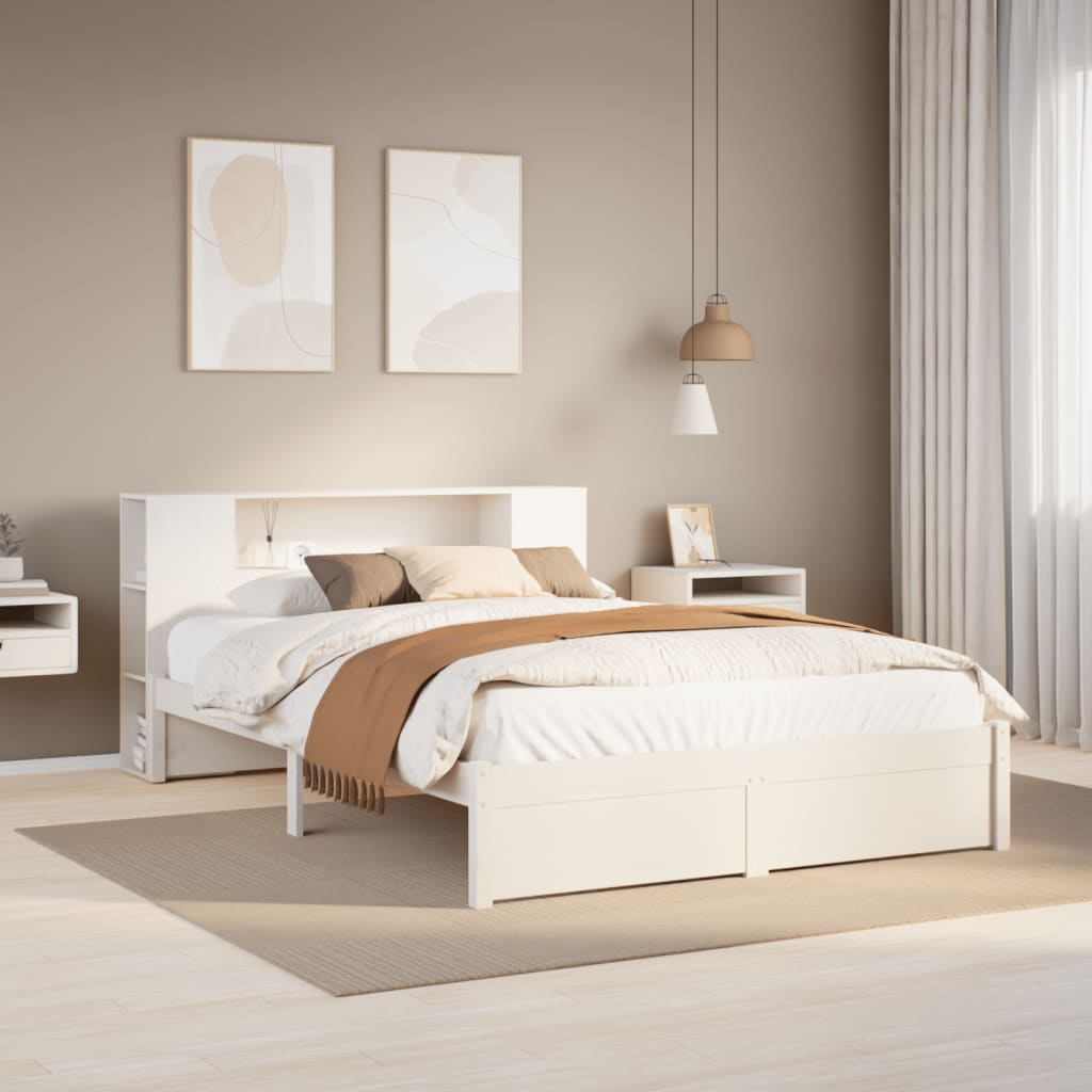 Seng Med Bokhylle Uten Madrass Hvit 120X200 Cm Heltre Furu
