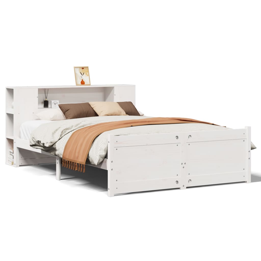 Seng Med Bokhylle Uten Madrass Hvit 140X200 Cm Heltre Furu