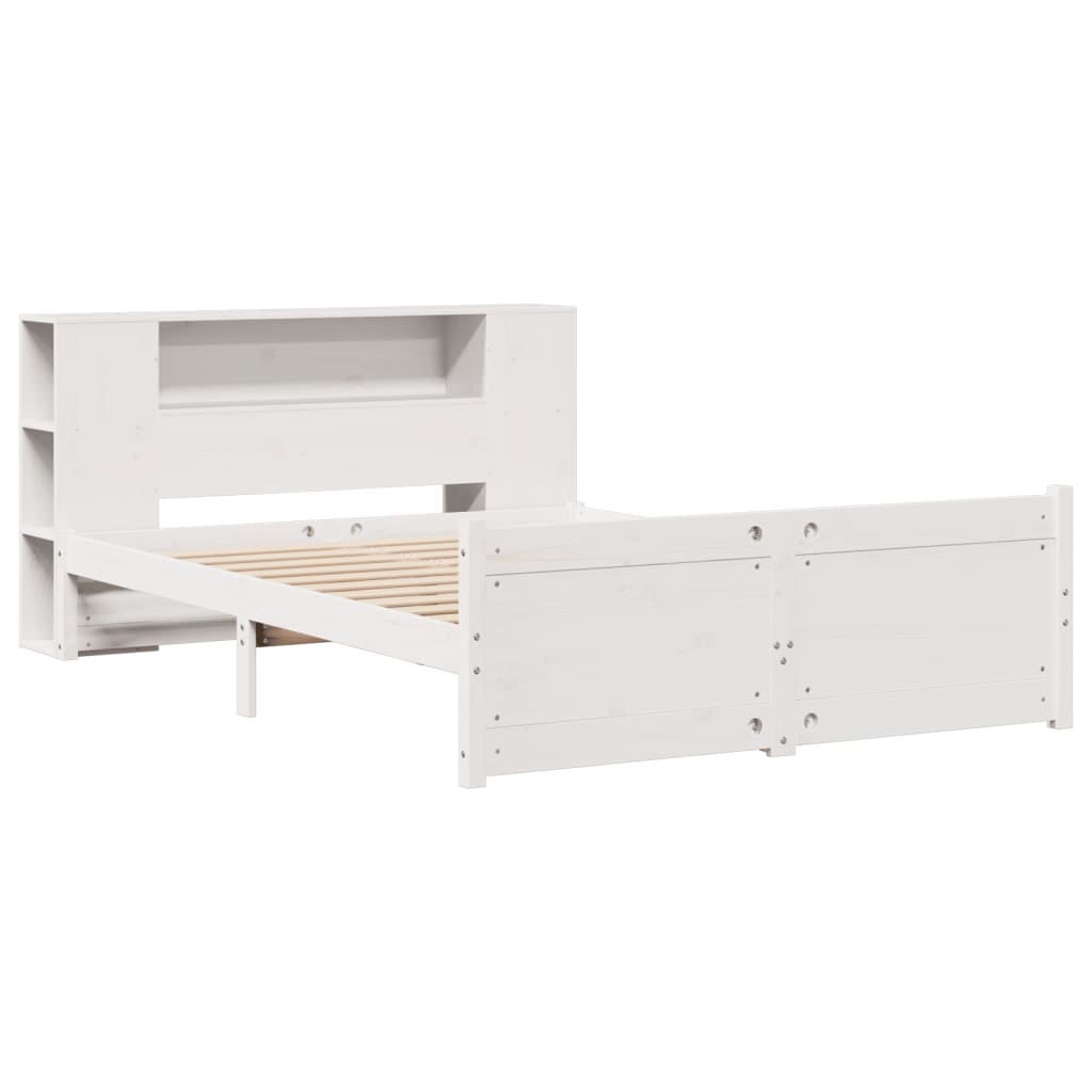 Seng Med Bokhylle Uten Madrass Hvit 140X200 Cm Heltre Furu