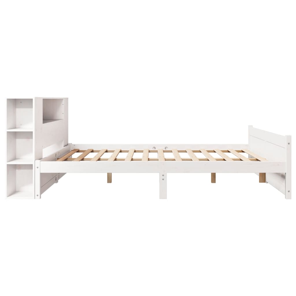Seng Med Bokhylle Uten Madrass Hvit 140X200 Cm Heltre Furu
