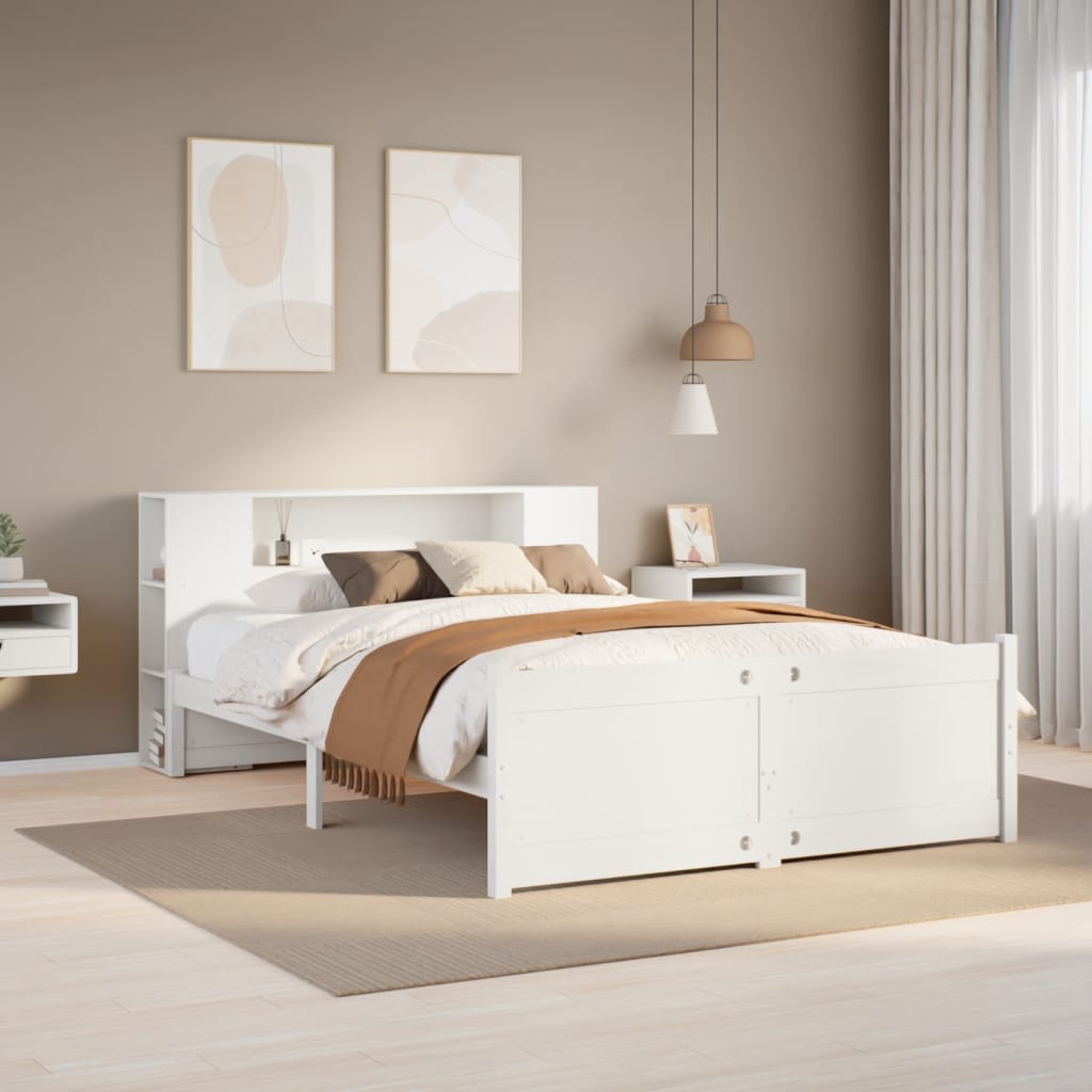 Seng Med Bokhylle Uten Madrass Hvit 140X200 Cm Heltre Furu