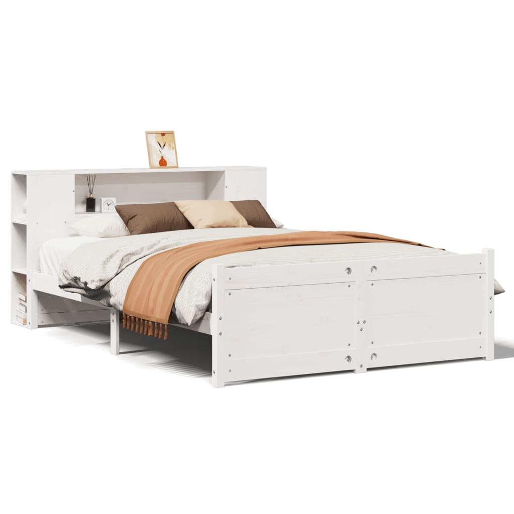 Seng Med Bokhylle Uten Madrass Hvit 150X200 Cm Heltre Furu