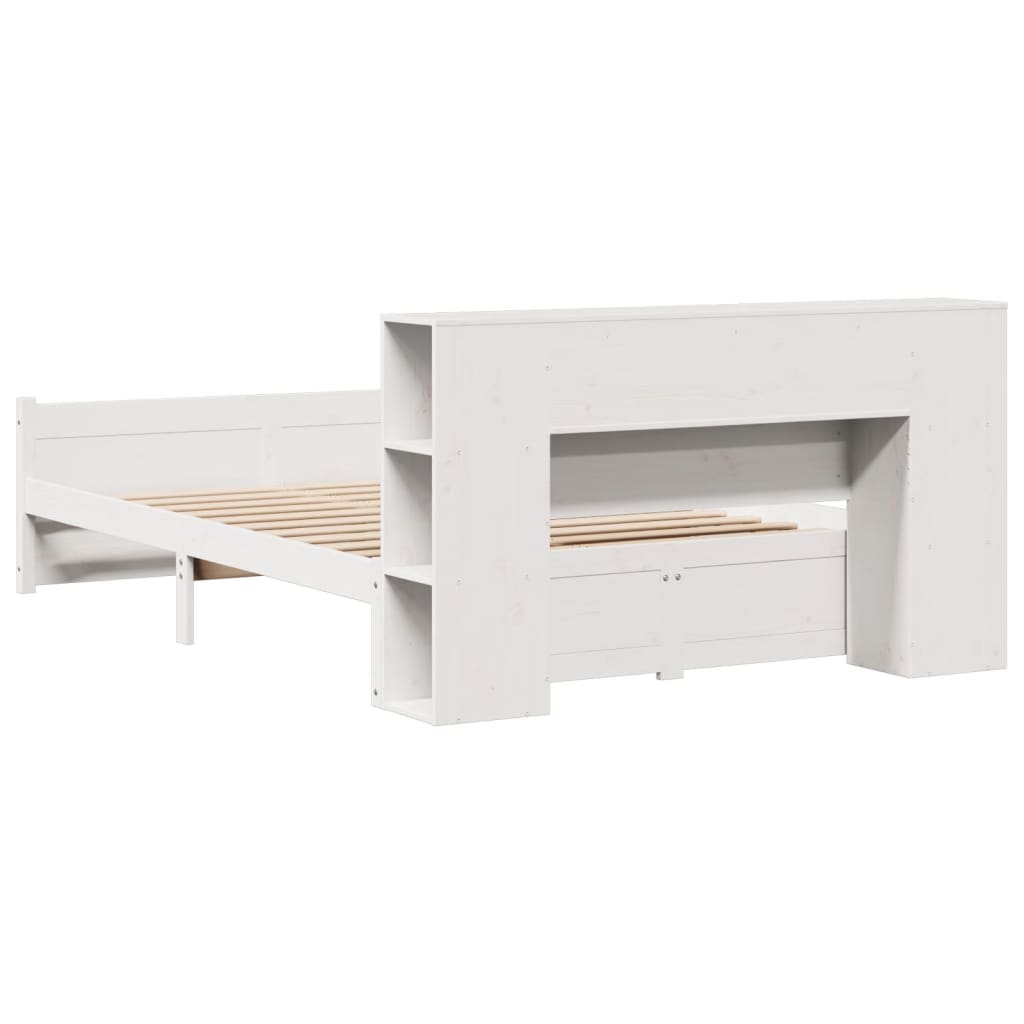 Seng Med Bokhylle Uten Madrass Hvit 150X200 Cm Heltre Furu