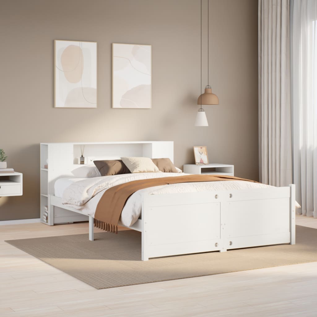 Seng Med Bokhylle Uten Madrass Hvit 150X200 Cm Heltre Furu