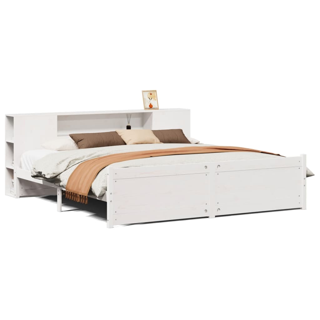 Seng Med Bokhylle Uten Madrass Hvit 180X200 Cm Heltre Furu