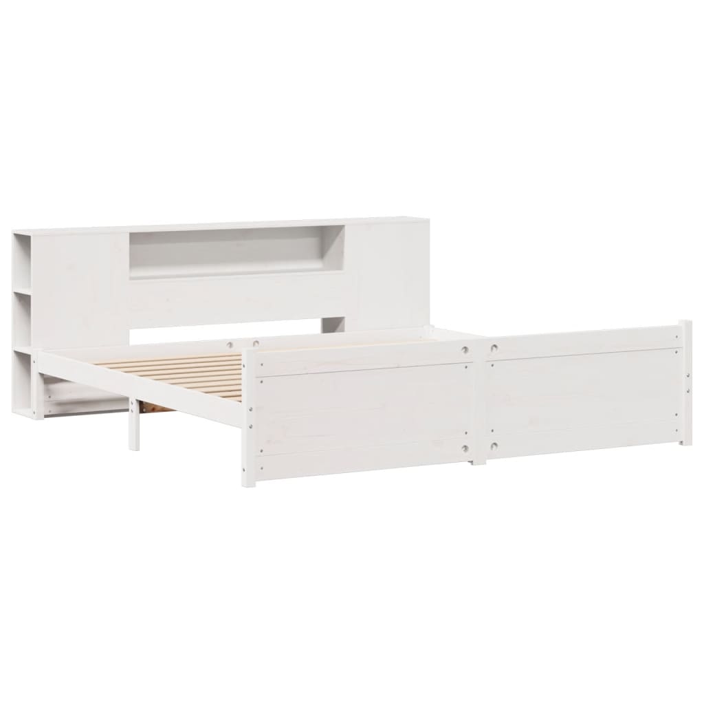Seng Med Bokhylle Uten Madrass Hvit 180X200 Cm Heltre Furu