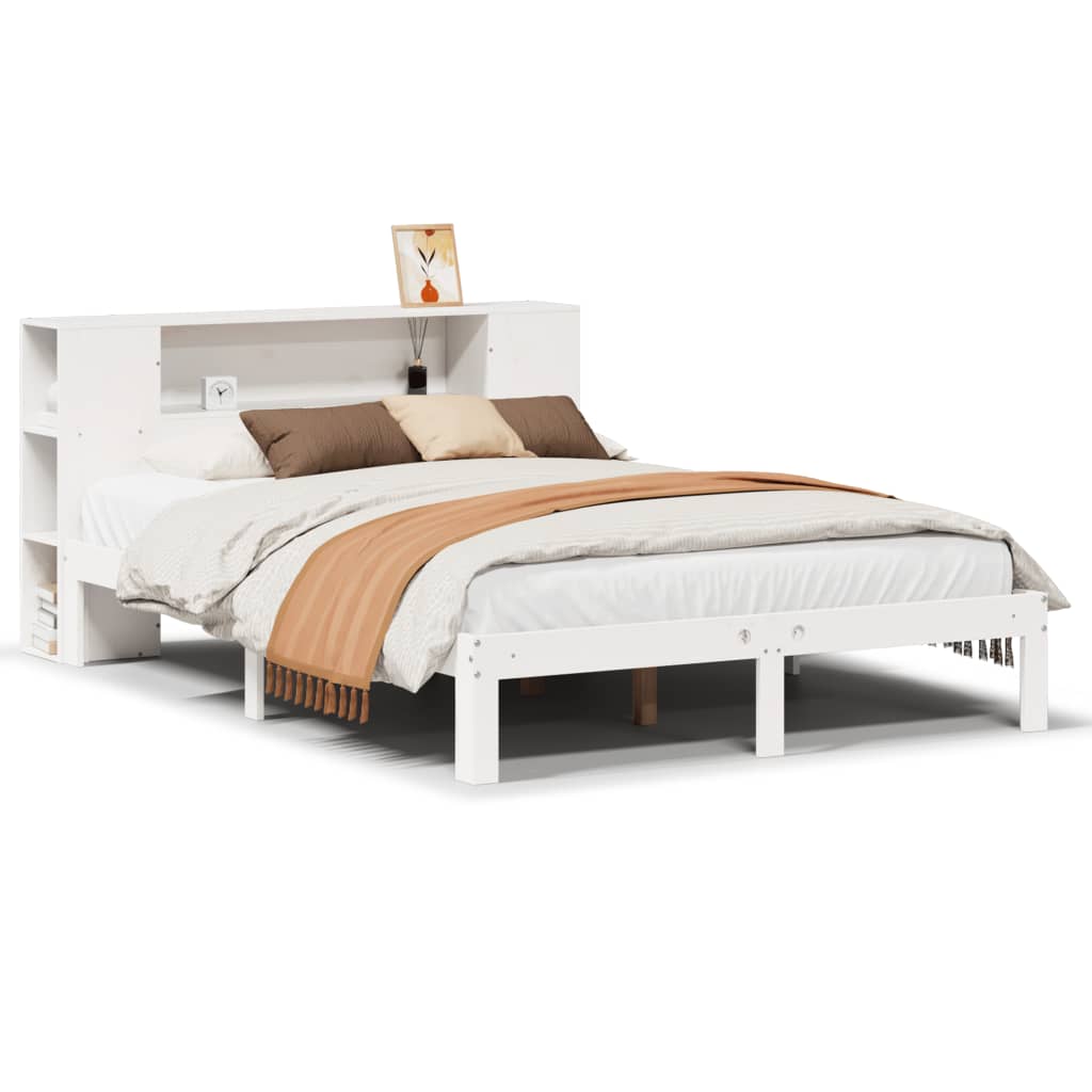 Seng Med Bokhylle Uten Madrass Hvit 140X190 Cm Heltre Furu