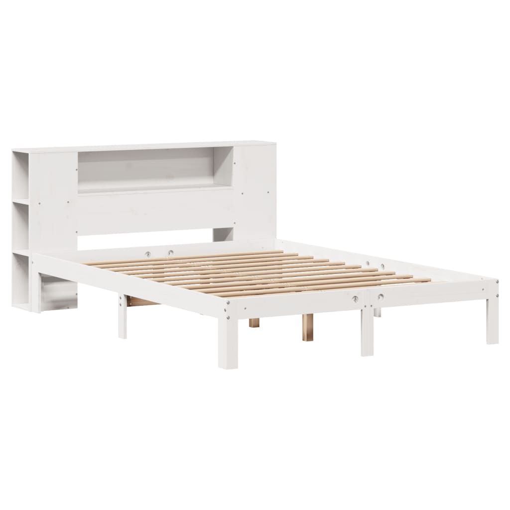 Seng Med Bokhylle Uten Madrass Hvit 140X190 Cm Heltre Furu