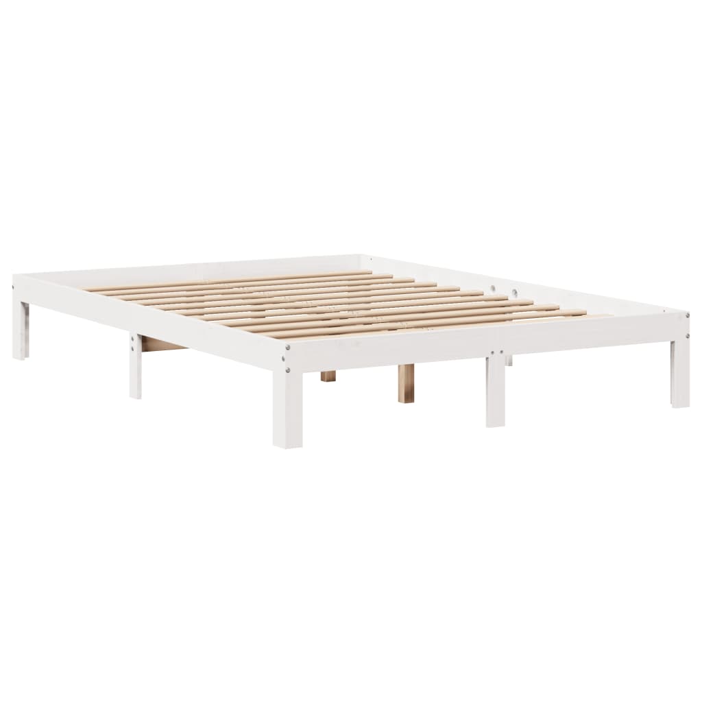 Seng Med Bokhylle Uten Madrass Hvit 140X190 Cm Heltre Furu