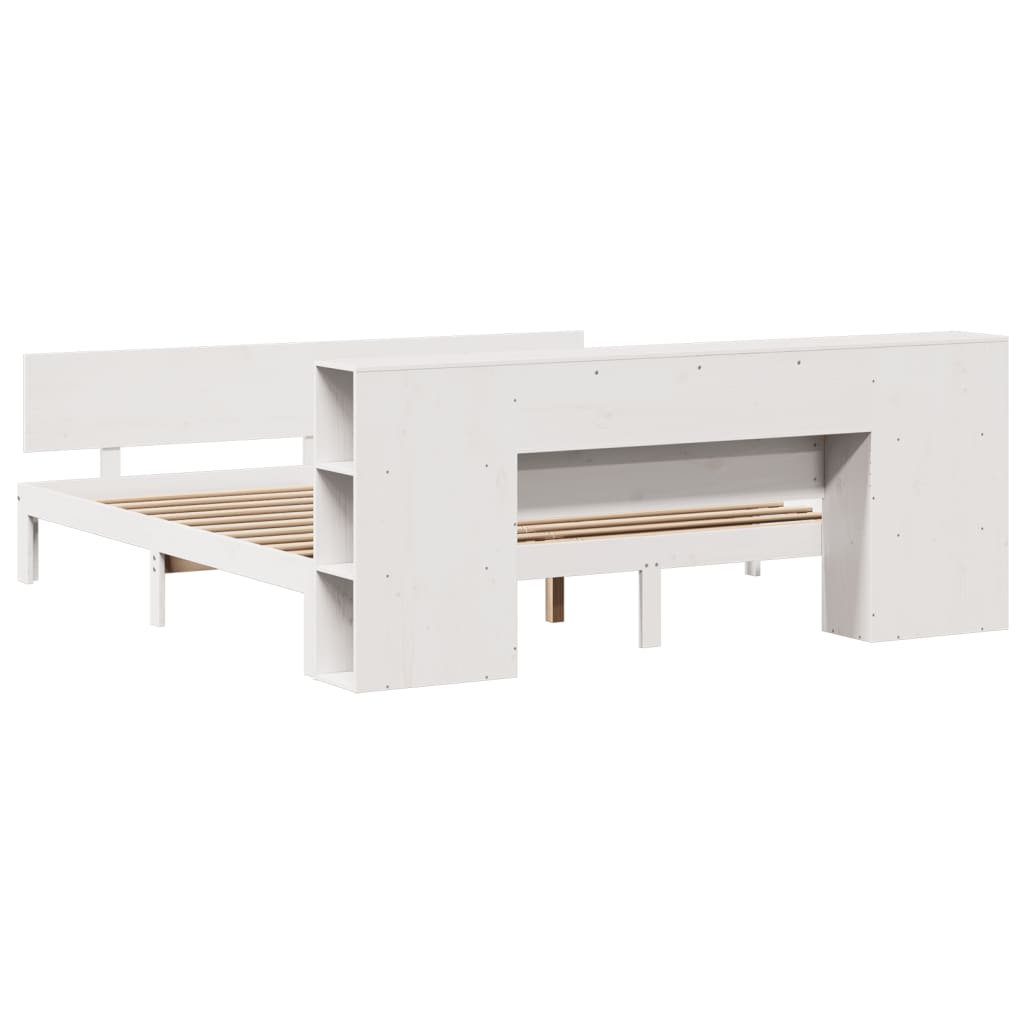 Seng Med Bokhylle Uten Madrass Hvit 180X200 Cm Heltre Furu