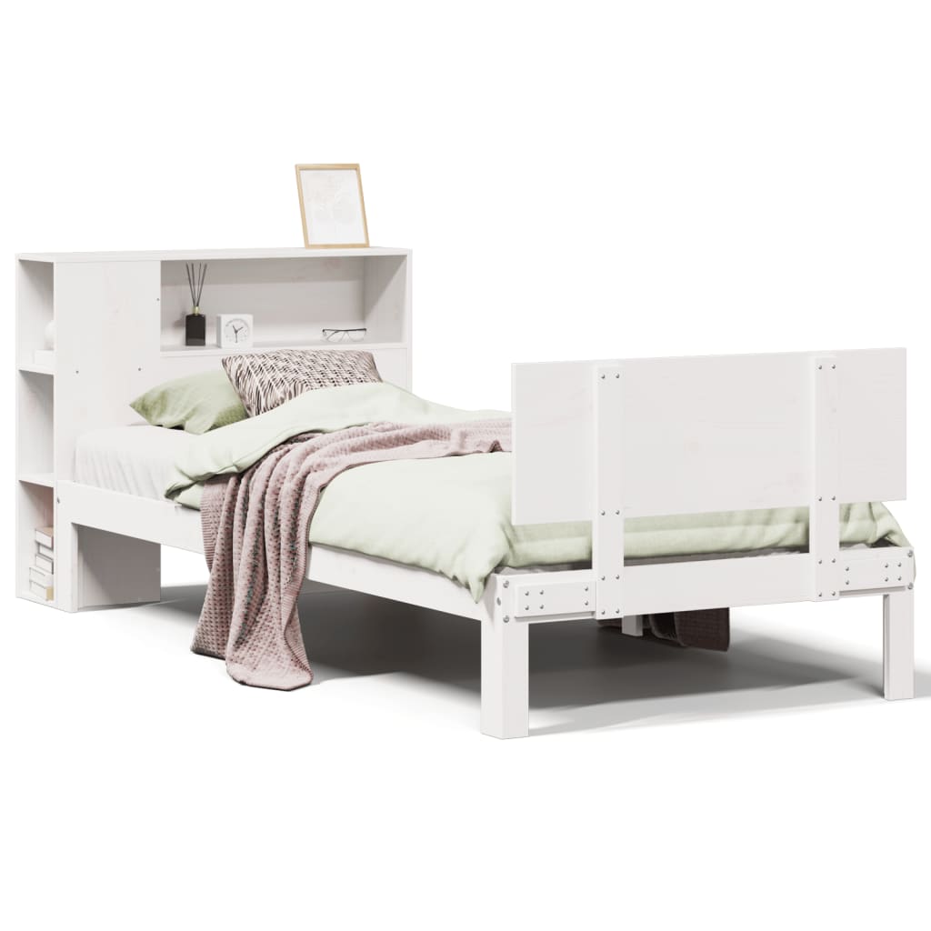 Seng Med Bokhylle Uten Madrass Hvit 100X200 Cm Heltre Furu