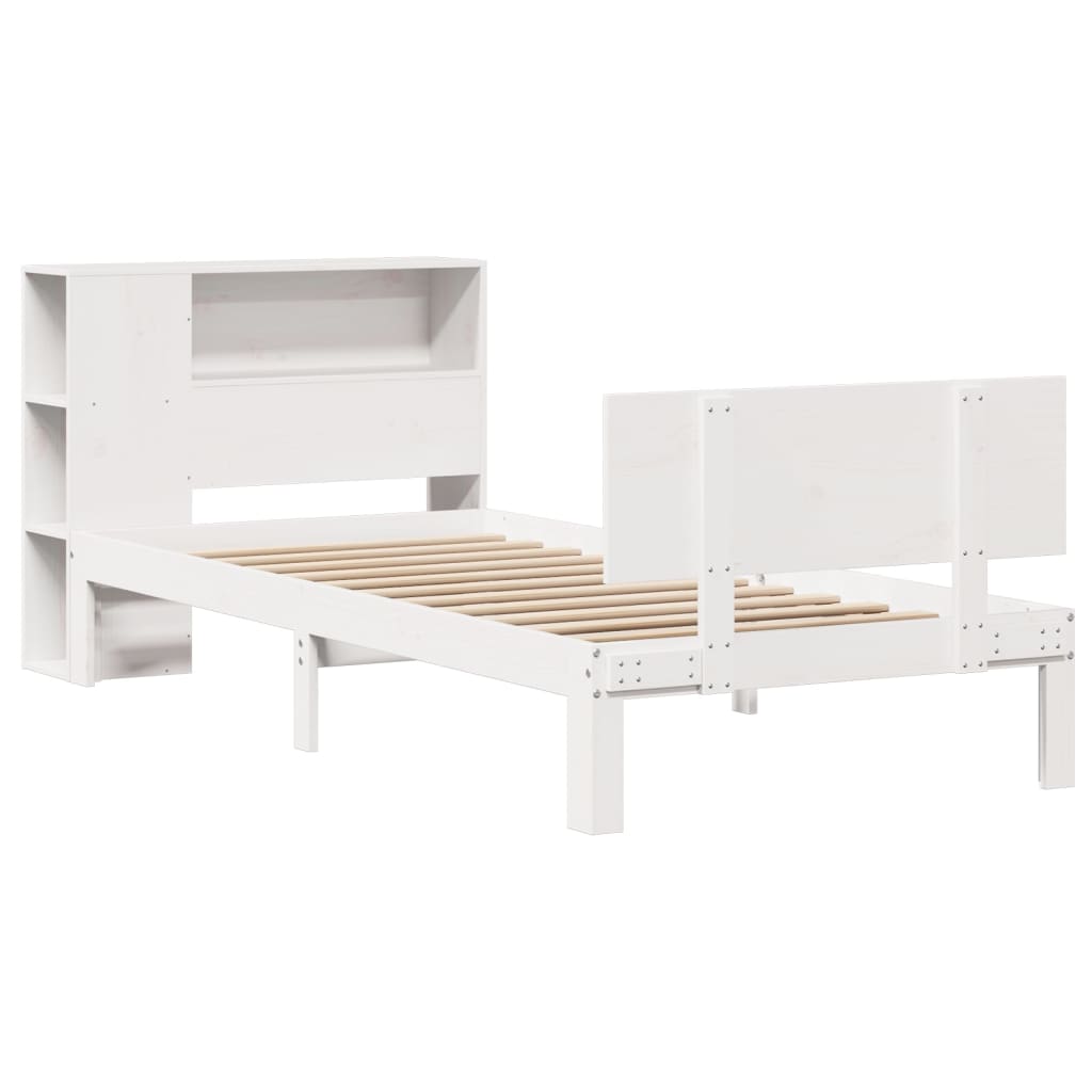 Seng Med Bokhylle Uten Madrass Hvit 100X200 Cm Heltre Furu
