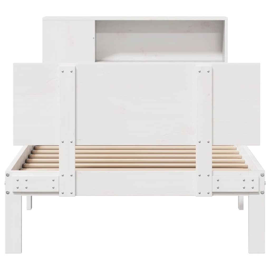 Seng Med Bokhylle Uten Madrass Hvit 100X200 Cm Heltre Furu