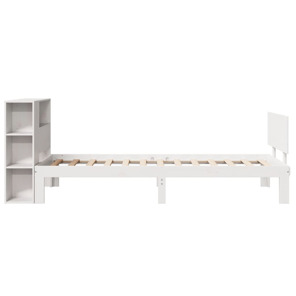 Seng Med Bokhylle Uten Madrass Hvit 100X200 Cm Heltre Furu