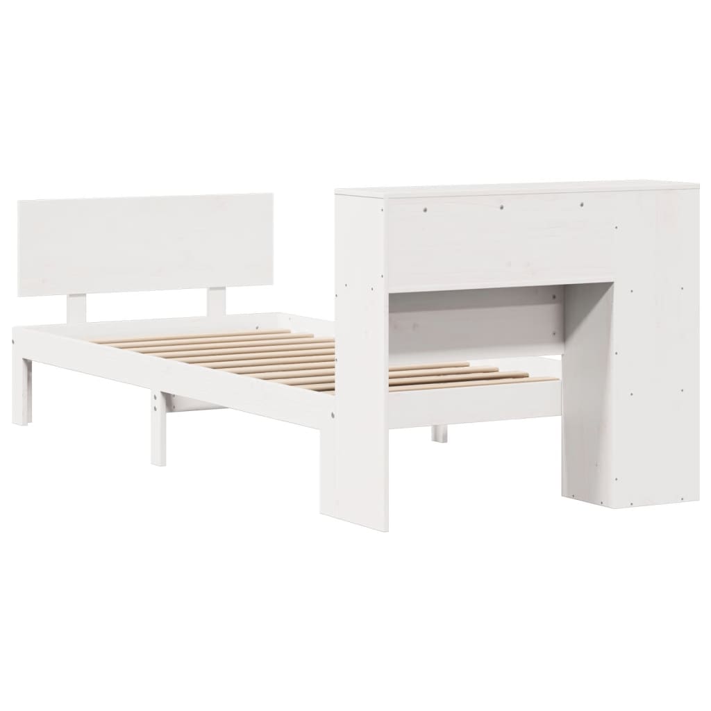 Seng Med Bokhylle Uten Madrass Hvit 100X200 Cm Heltre Furu