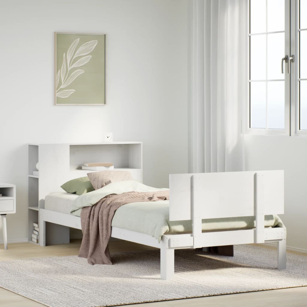 Seng Med Bokhylle Uten Madrass Hvit 100X200 Cm Heltre Furu