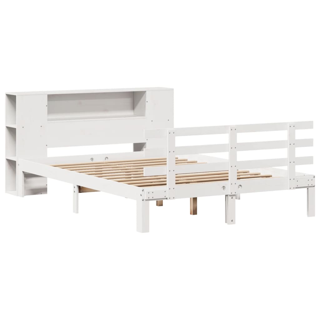 Seng Med Bokhylle Uten Madrass Hvit 140X190 Cm Heltre Furu