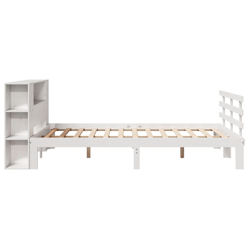 Seng Med Bokhylle Uten Madrass Hvit 140X190 Cm Heltre Furu