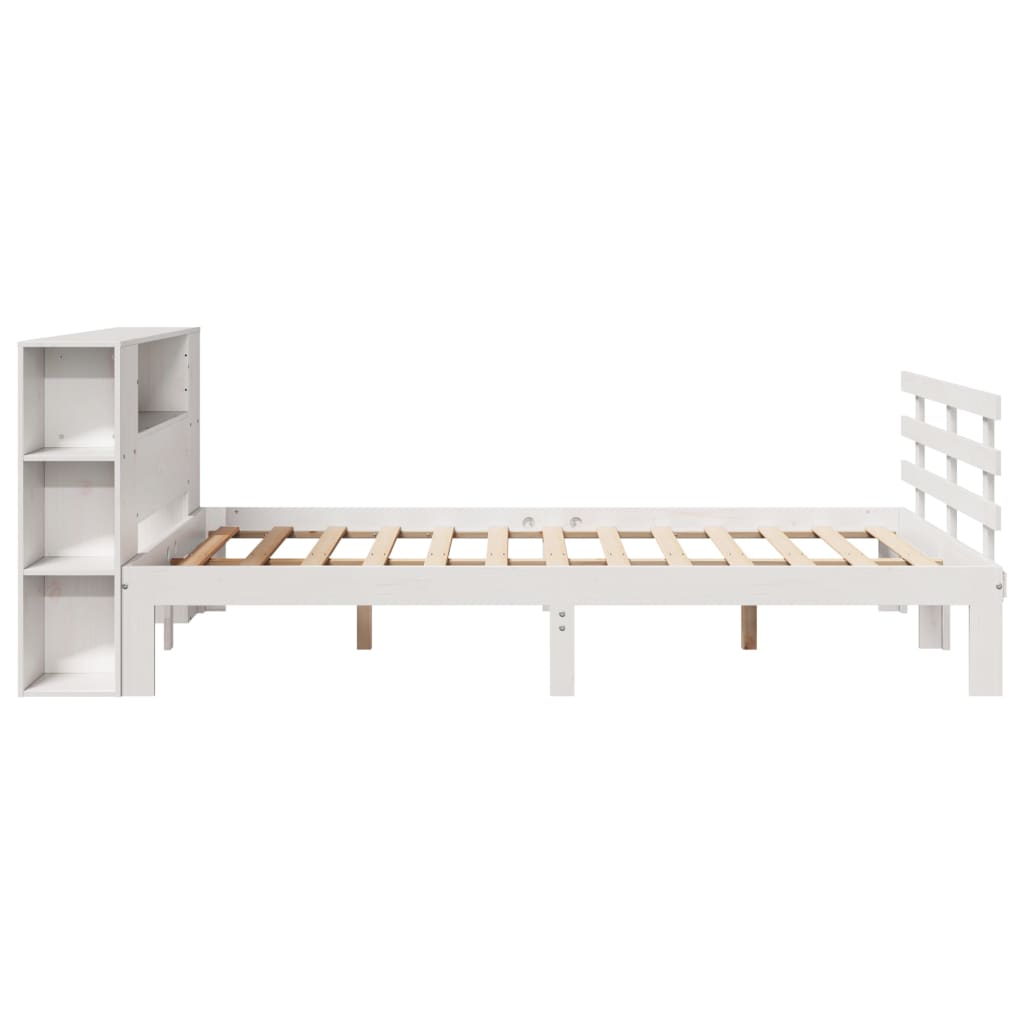 Seng Med Bokhylle Uten Madrass Hvit 140X200 Cm Heltre Furu
