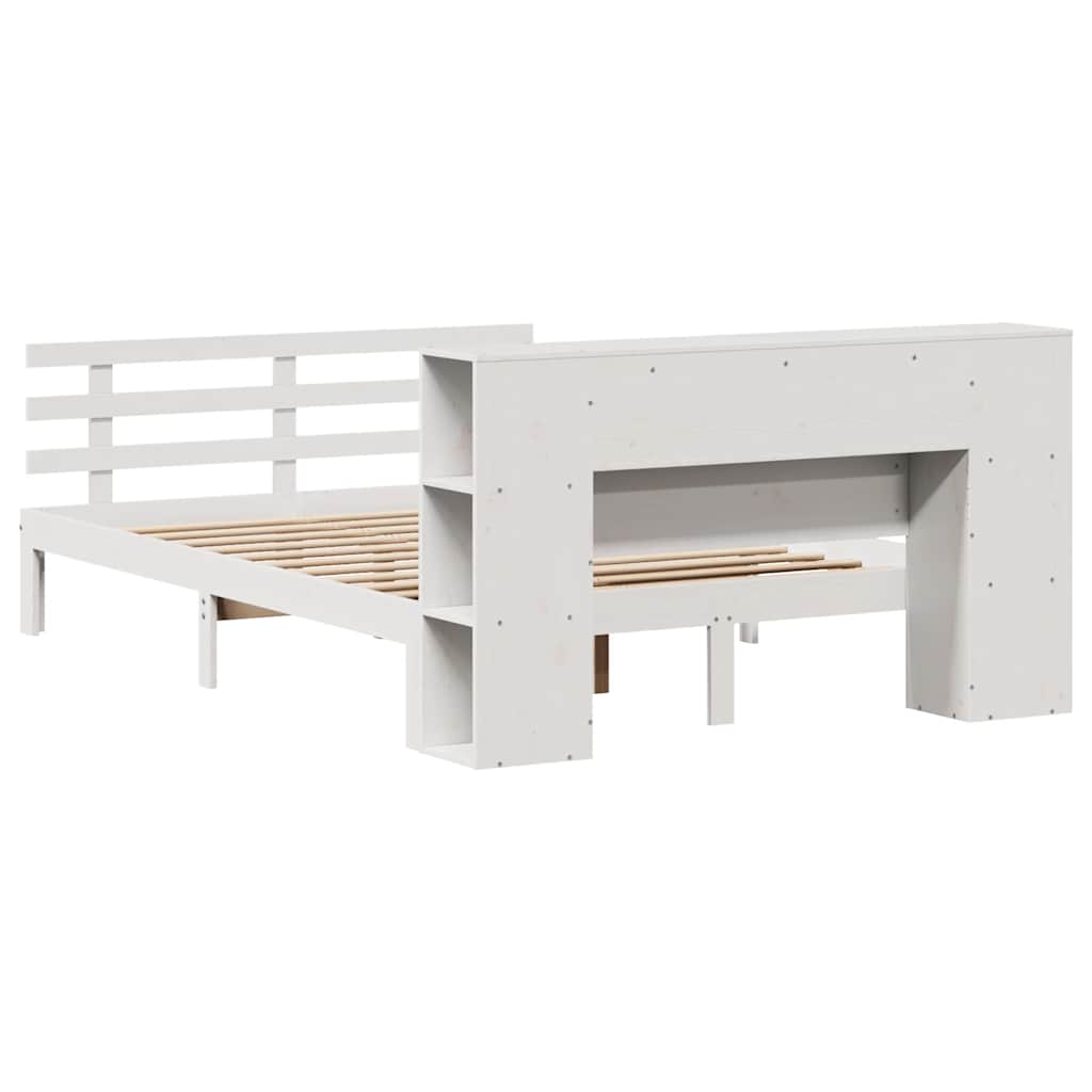Seng Med Bokhylle Uten Madrass Hvit 140X200 Cm Heltre Furu