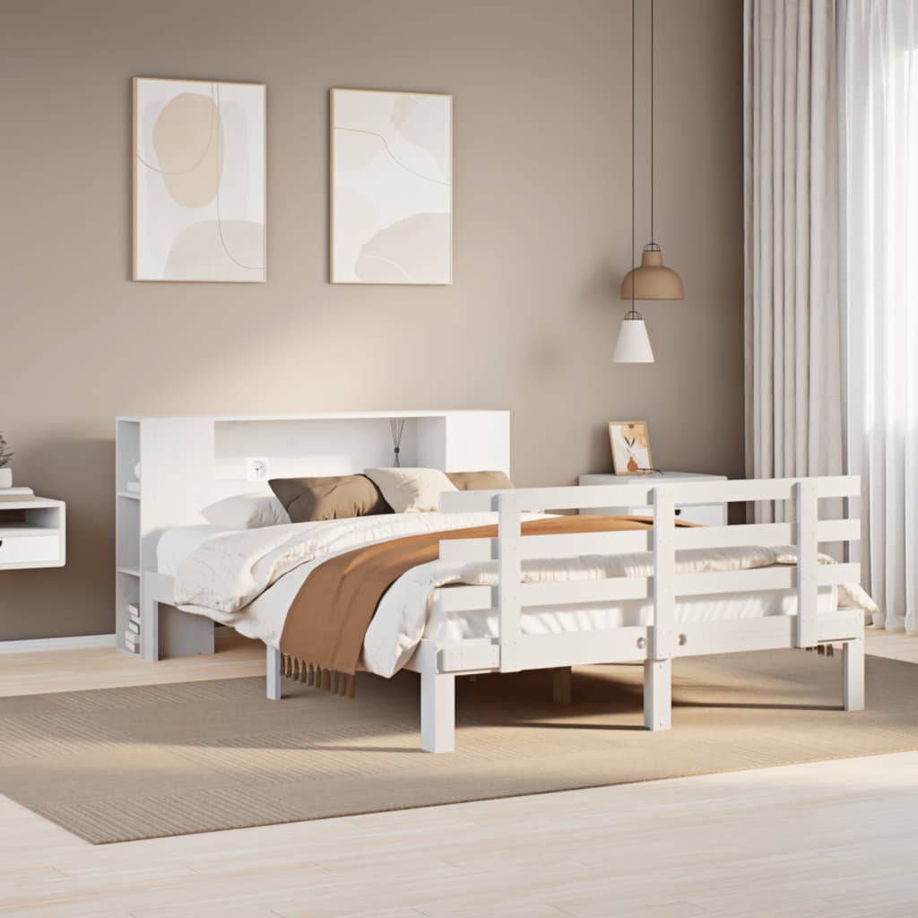 Seng Med Bokhylle Uten Madrass Hvit 140X200 Cm Heltre Furu