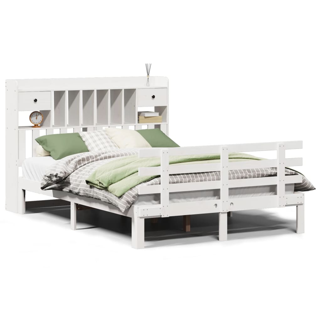 Seng Med Bokhylle Uten Madrass Hvit 140X190 Cm Heltre Furu