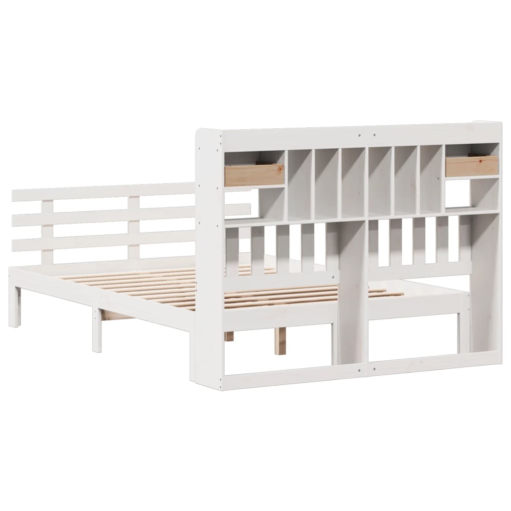 Seng Med Bokhylle Uten Madrass Hvit 140X190 Cm Heltre Furu
