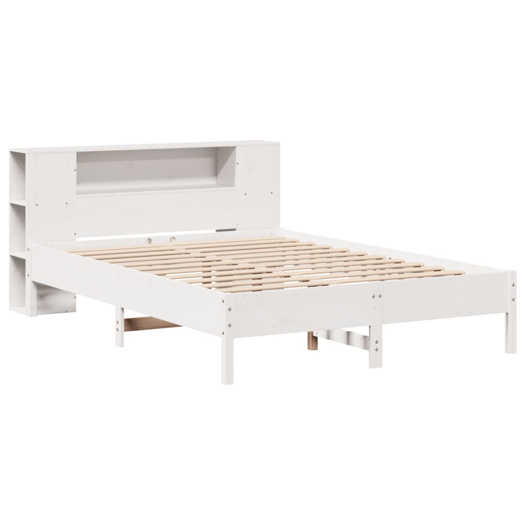 Seng Med Bokhylle Uten Madrass Hvit 160X200 Cm Heltre Furu