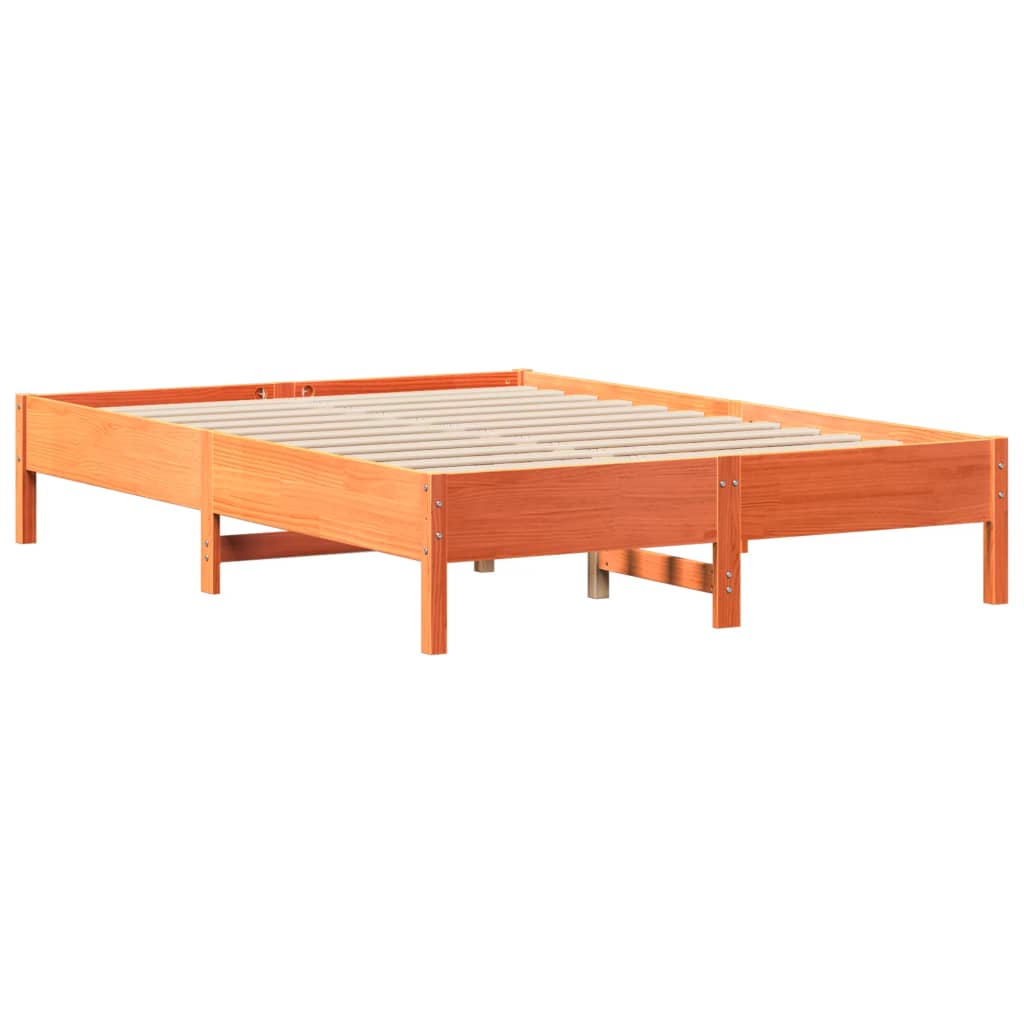 Seng Med Bokhylle Uten Madrass Voksbrun 140X200 Cm Heltre Furu