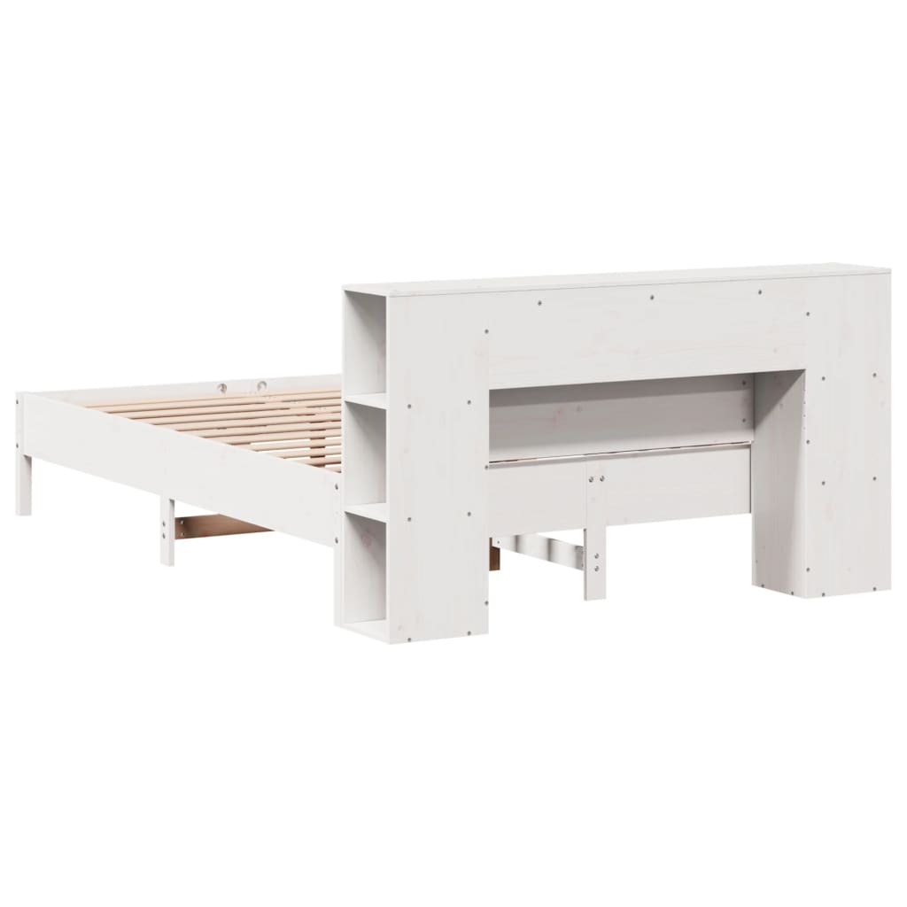 Seng Med Bokhylle Uten Madrass Hvit 120X200 Cm Heltre Furu