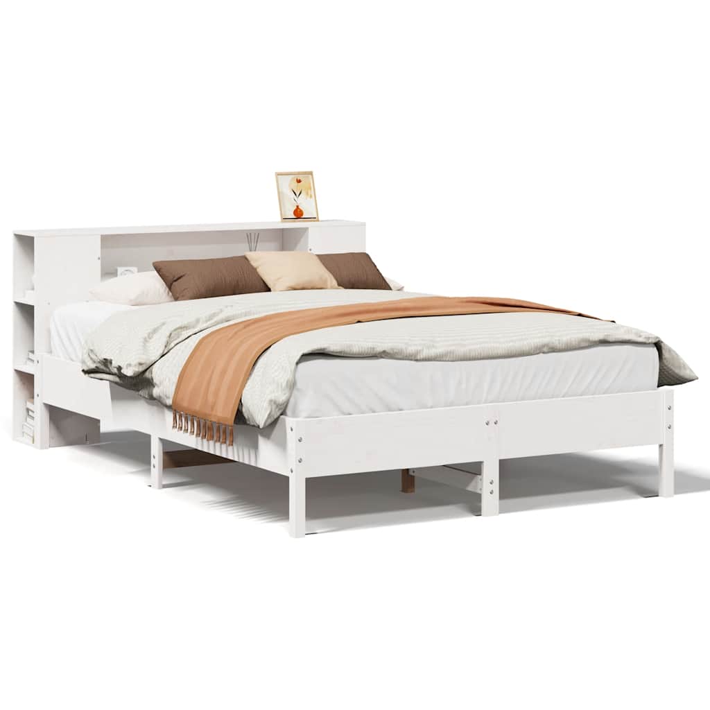Seng Med Bokhylle Uten Madrass Hvit 140X190 Cm Heltre Furu