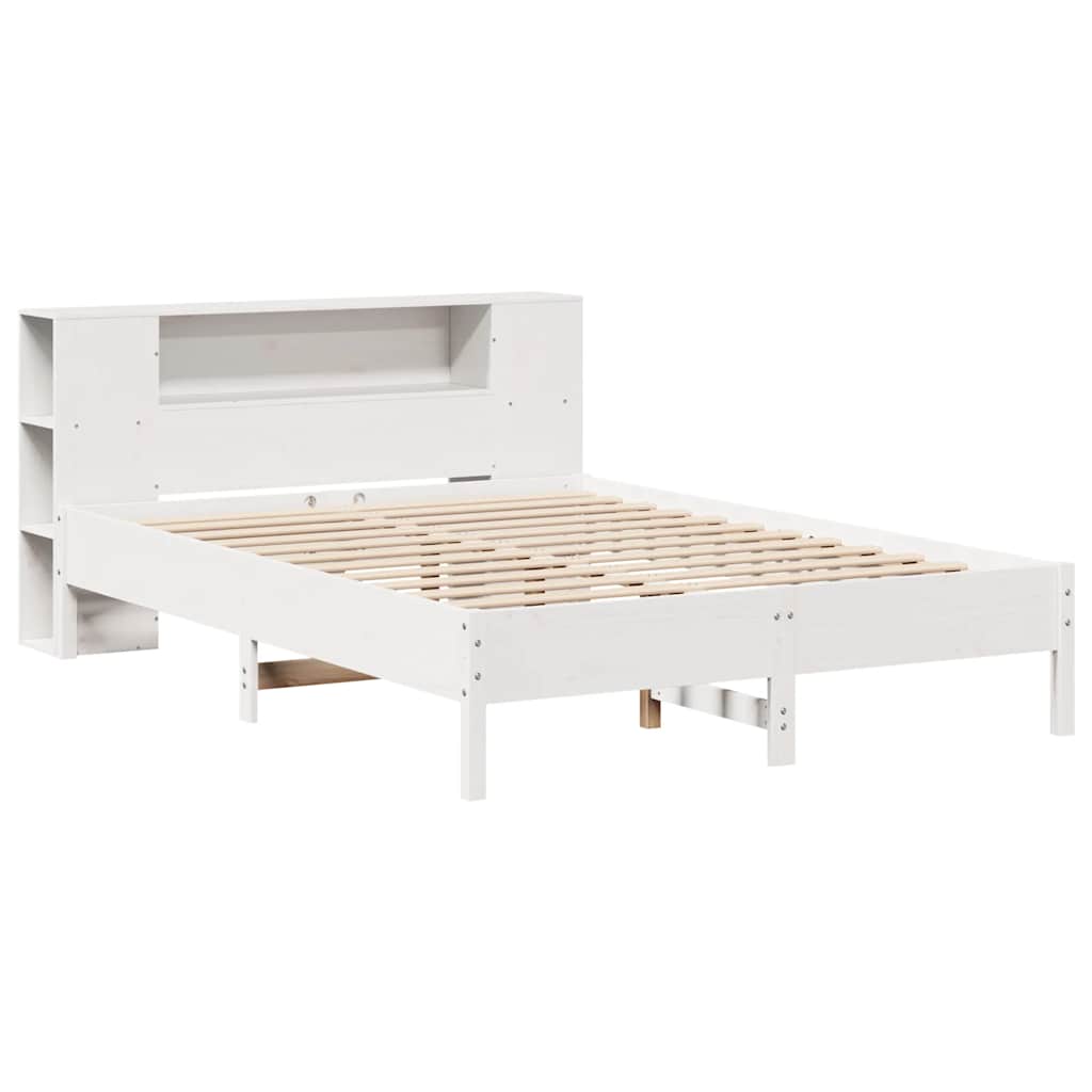 Seng Med Bokhylle Uten Madrass Hvit 140X190 Cm Heltre Furu