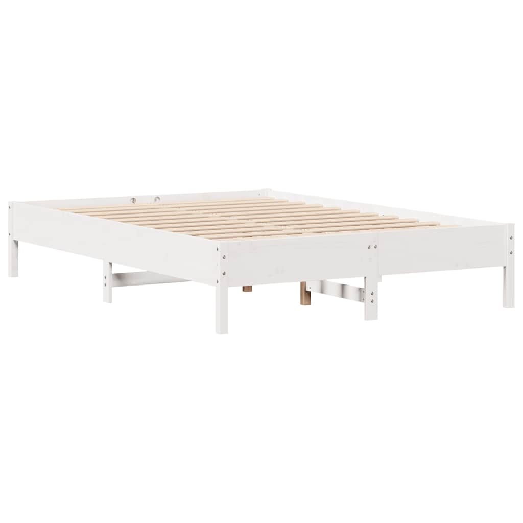 Seng Med Bokhylle Uten Madrass Hvit 140X190 Cm Heltre Furu