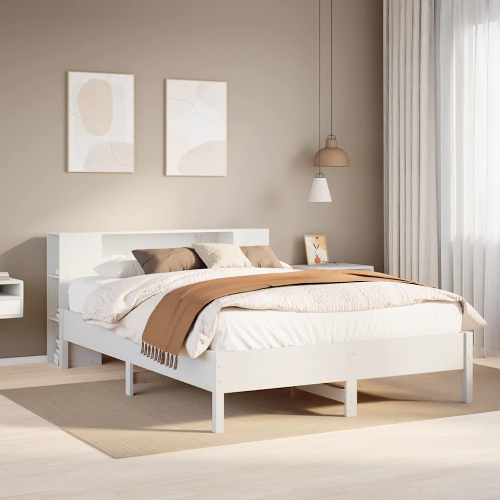 Seng Med Bokhylle Uten Madrass Hvit 140X190 Cm Heltre Furu