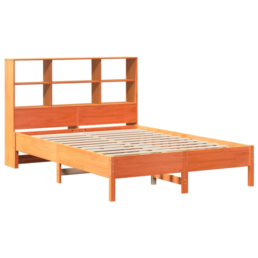 Seng Med Bokhylle Uten Madrass Voksbrun 120X200 Cm Heltre Furu