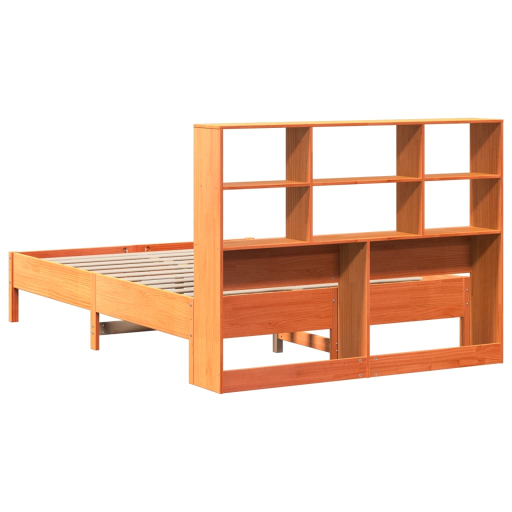 Seng Med Bokhylle Uten Madrass Voksbrun 120X200 Cm Heltre Furu