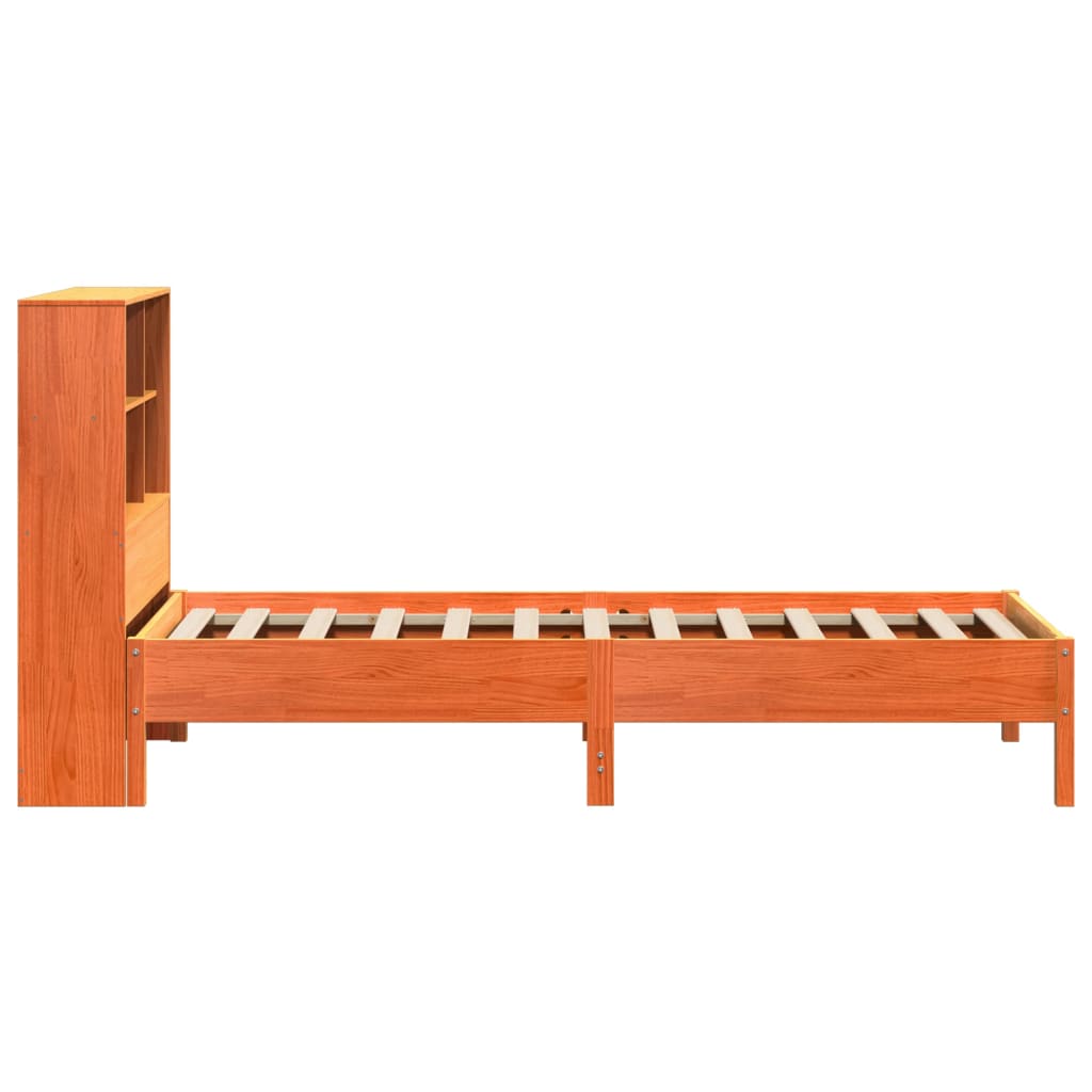 Seng Med Bokhylle Uten Madrass Voksbrun 100X200 Cm Heltre Furu